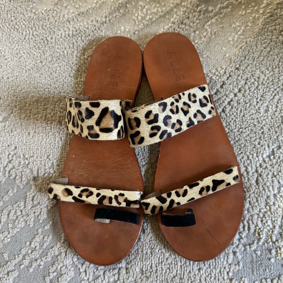 Able Margarete Leopard Print Fur Leather Sandals Flats Slides Slip on Cheetah 8 - Picture 1 of 10